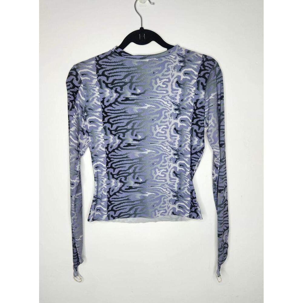 Maisie Wilen Shirt Womens Medium Purple Mesh Long Sleeve Thumb Loops Made USA